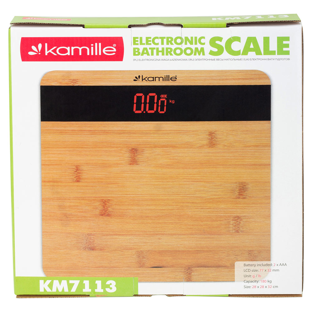 Waga łazienkowa elektroniczna bambusowa z wyświetlaczem LCD KM 7113 Kamille